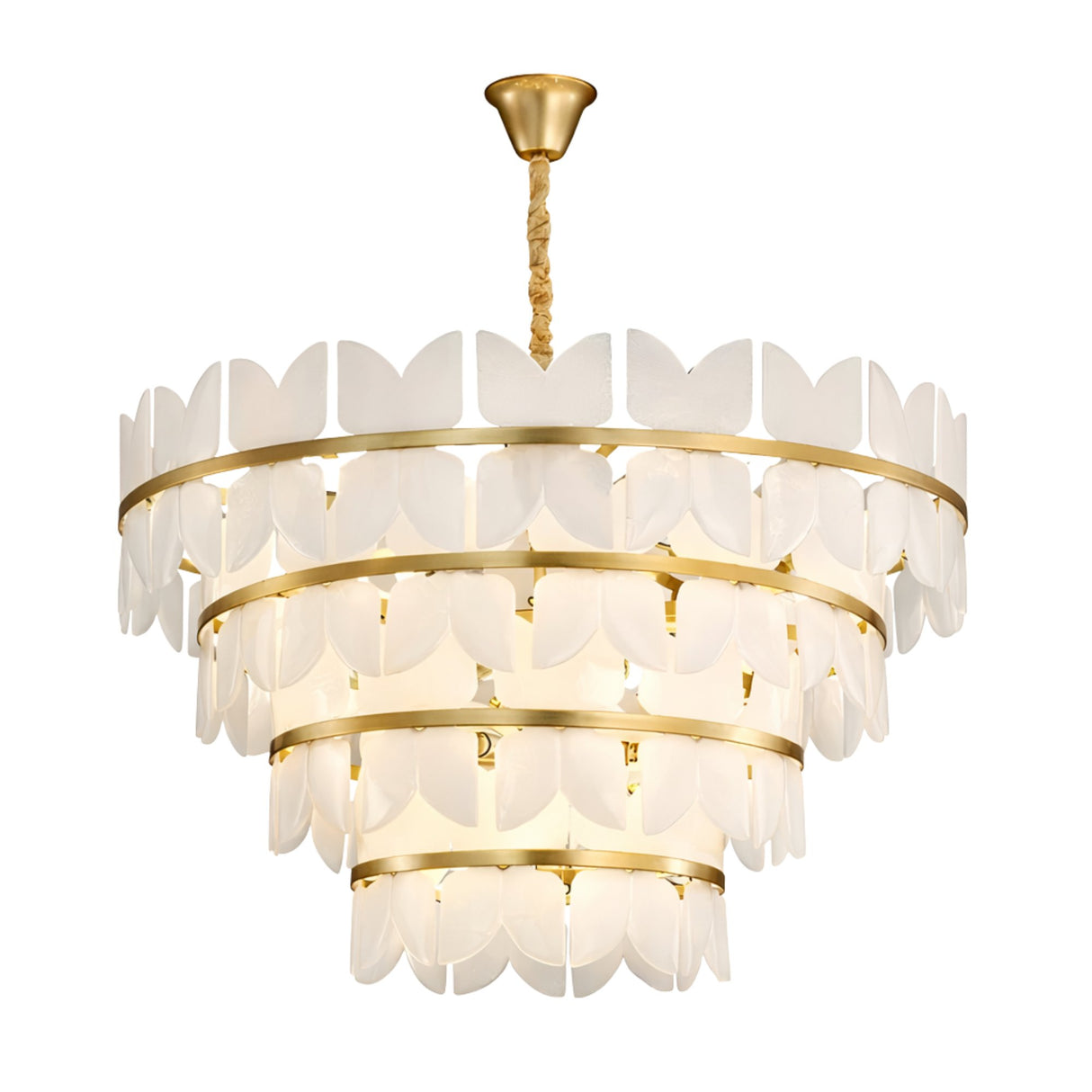Petraia LED 4 Tier Floral Alabaster Chandelier – Brushed Brass & Soft White