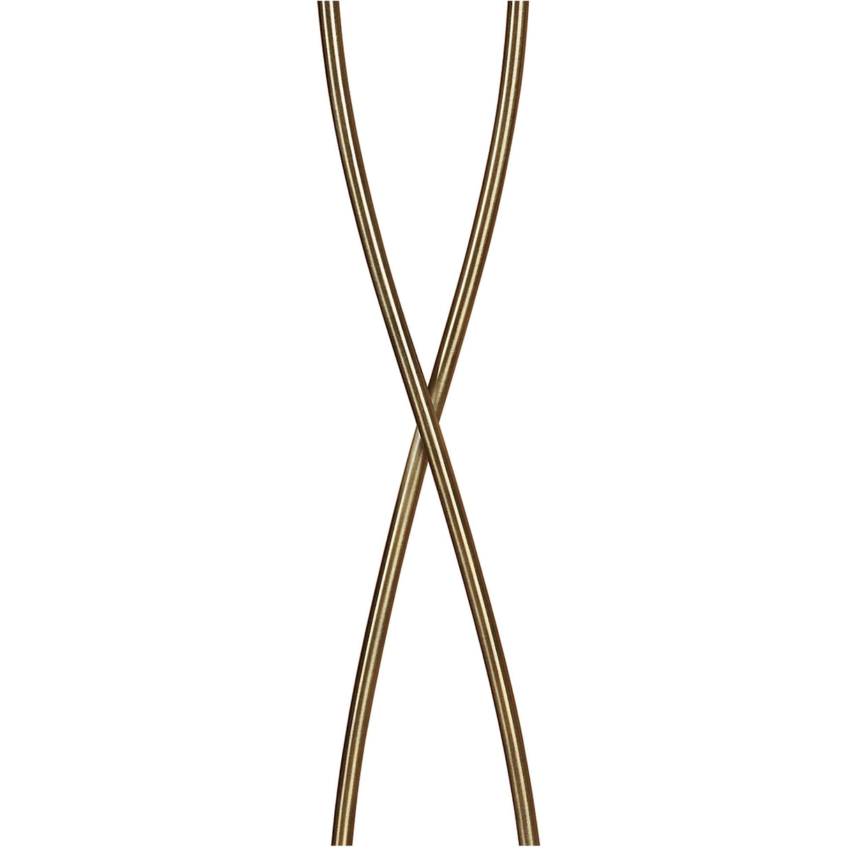 Two bronze-colored metal rods cross in an X shape against a white background, echoing the refined design of the Alaska 2 Light Floor Lamp in Antique Brass.