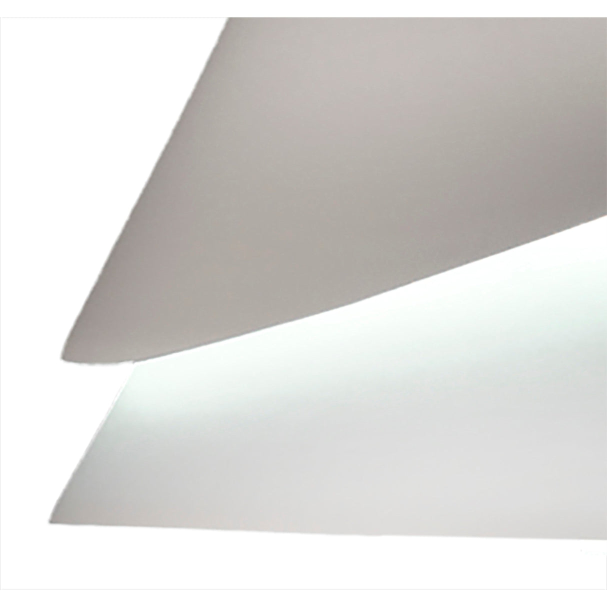 Abstract image inspired by the Alboran 1 Light Floor Lamp in white and silver, featuring overlapping curved surfaces with soft lighting and smooth edges, evoking minimalist interiors with subtle ambient light on a plain white background.