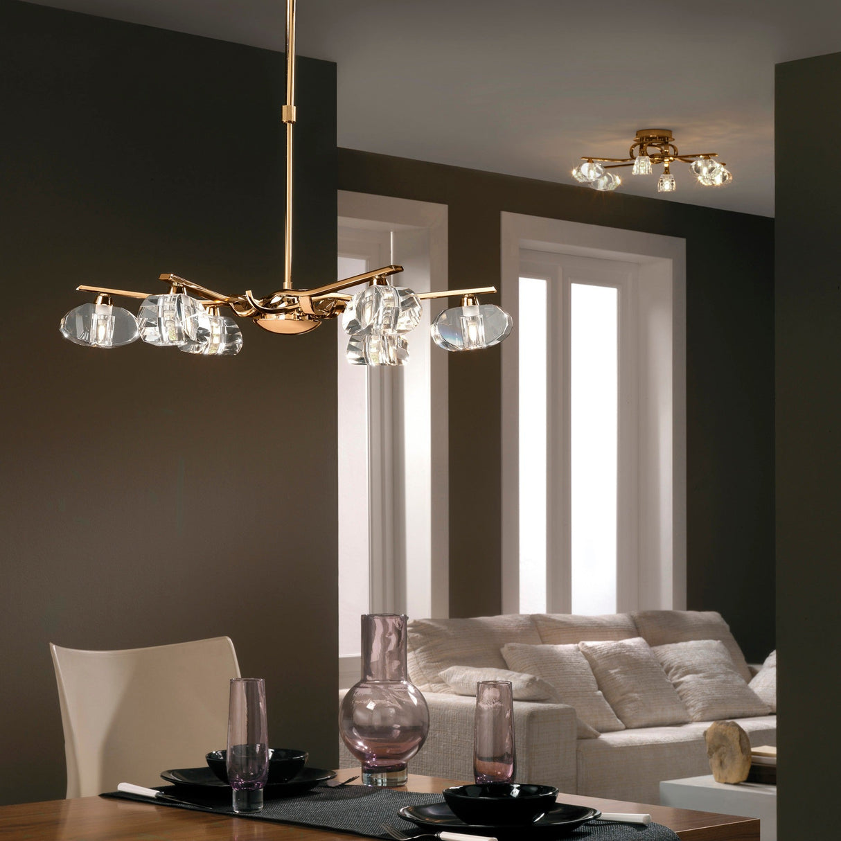Alfa 63cm 6 Light Chandelier/Semi-Flush - Antique Brass