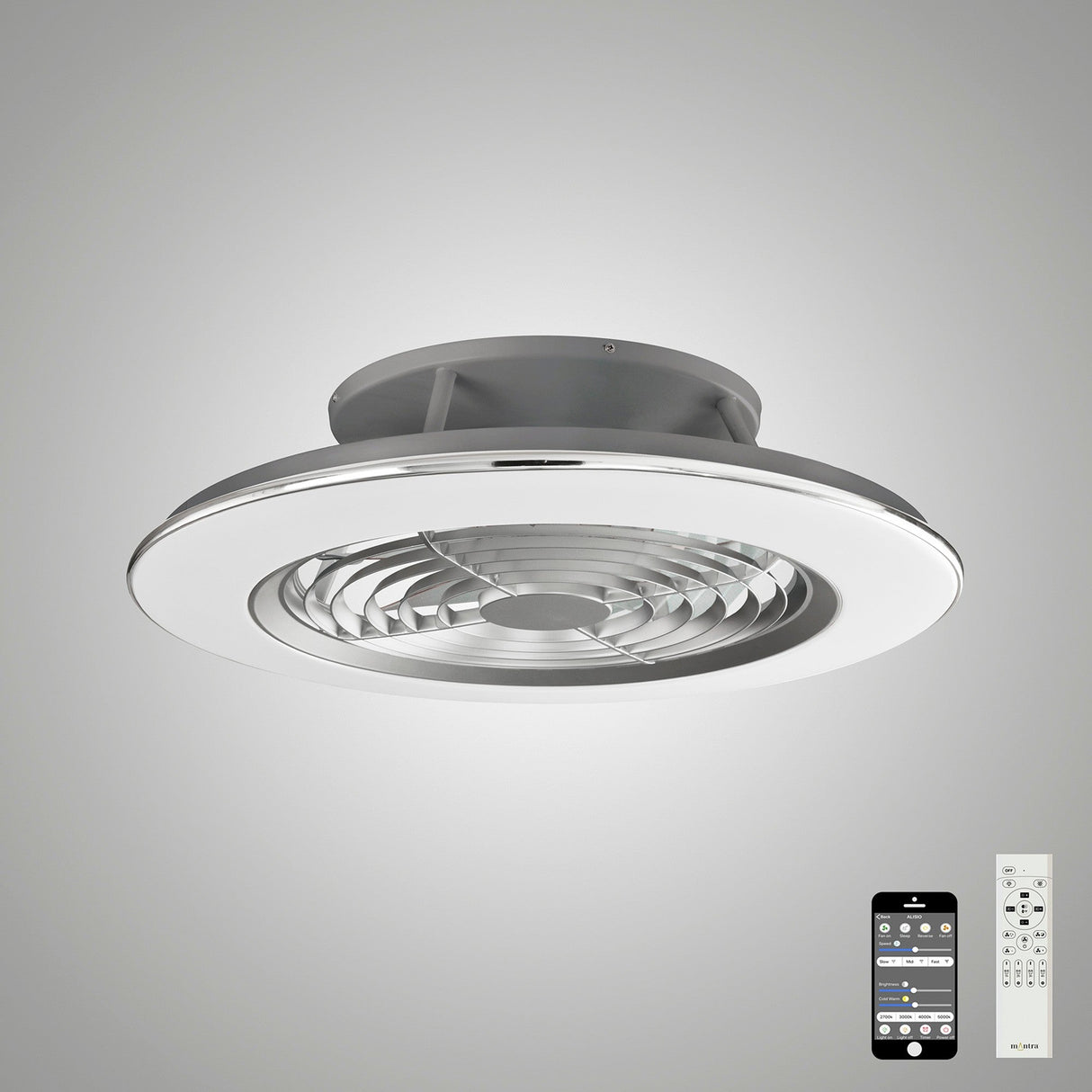 Alisio CCT Dimmable LED Ceiling Retractable Fan Light With Remote & APP Control - Chrome/Grey