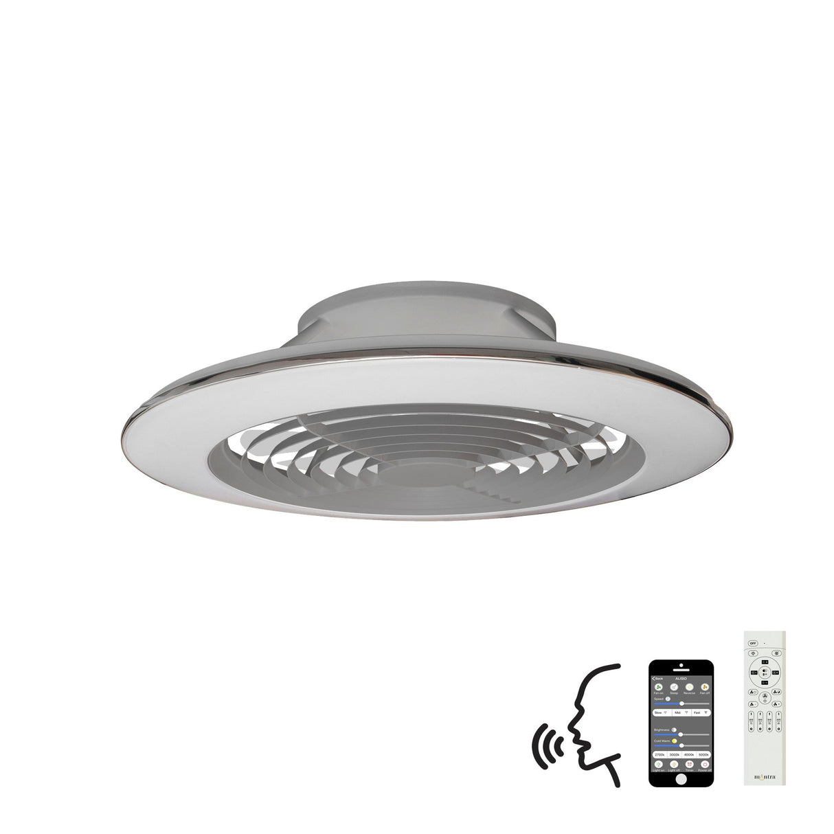 Alisio XL CCT Dimmable LED Ceiling Retractable Fan Light With Remote, APP & Voice Control - Silver