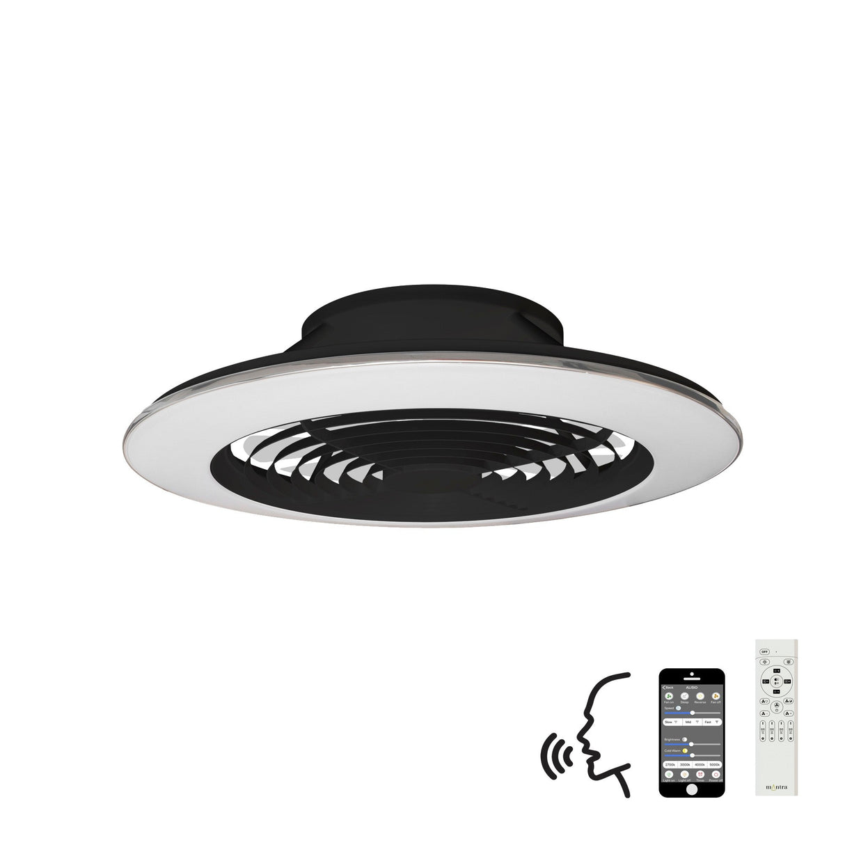 Alisio XL CCT Dimmable LED Ceiling Retractable Fan Light With Remote, APP & Voice Control - Black
