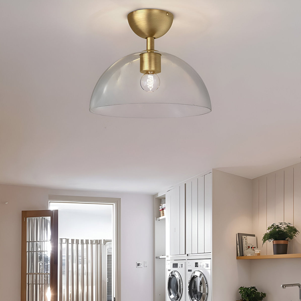 Jude 1 Light Semi Glass Flush Light - Brushed Gold