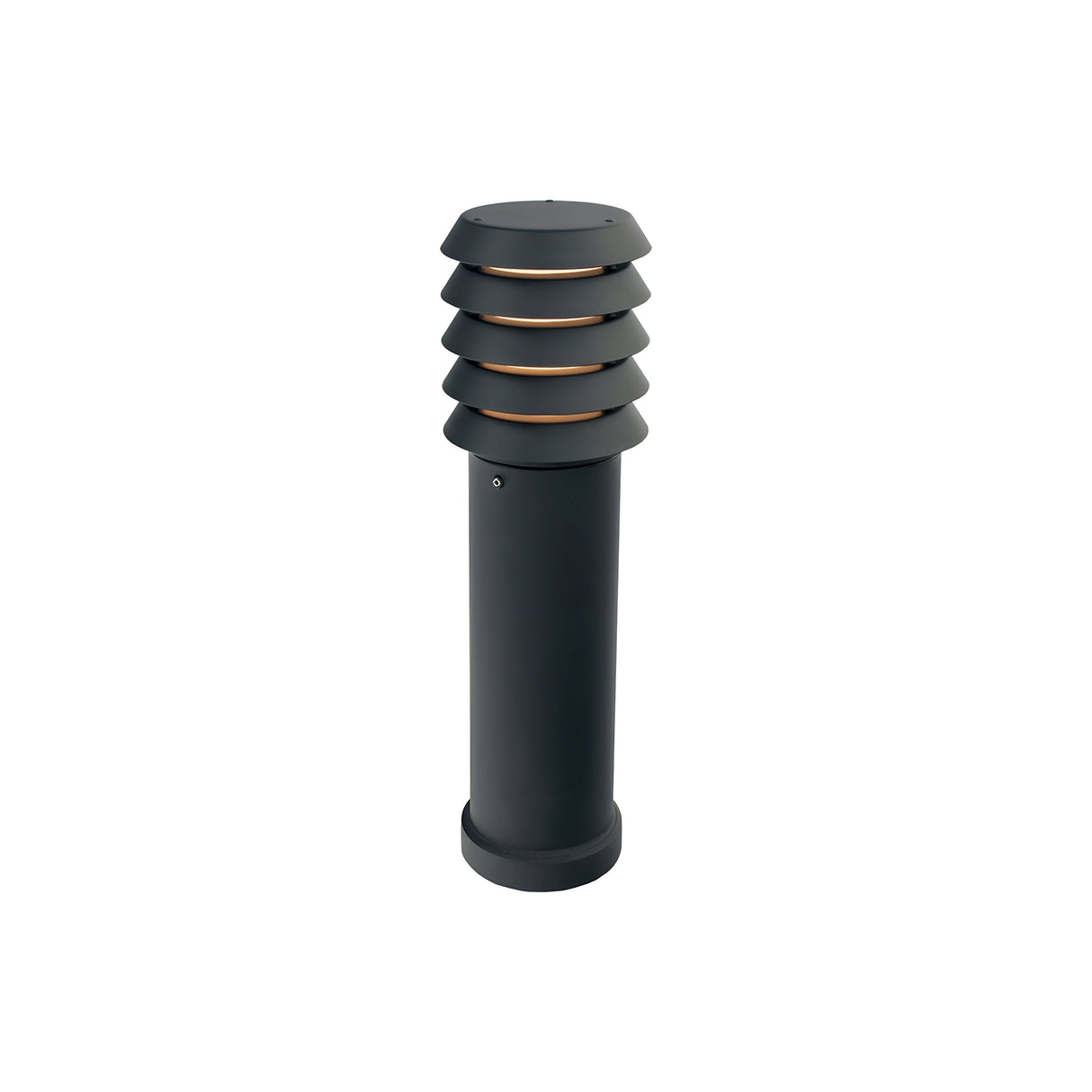 The Alta 1 Light Medium Bollard - Black is a stylish, contemporary outdoor bollard light featuring a cylindrical design and circular, layered shades. Ideal for illuminating gardens or pathways, this dimmable lighting option brings both elegance and flexibility to your outdoor areas.