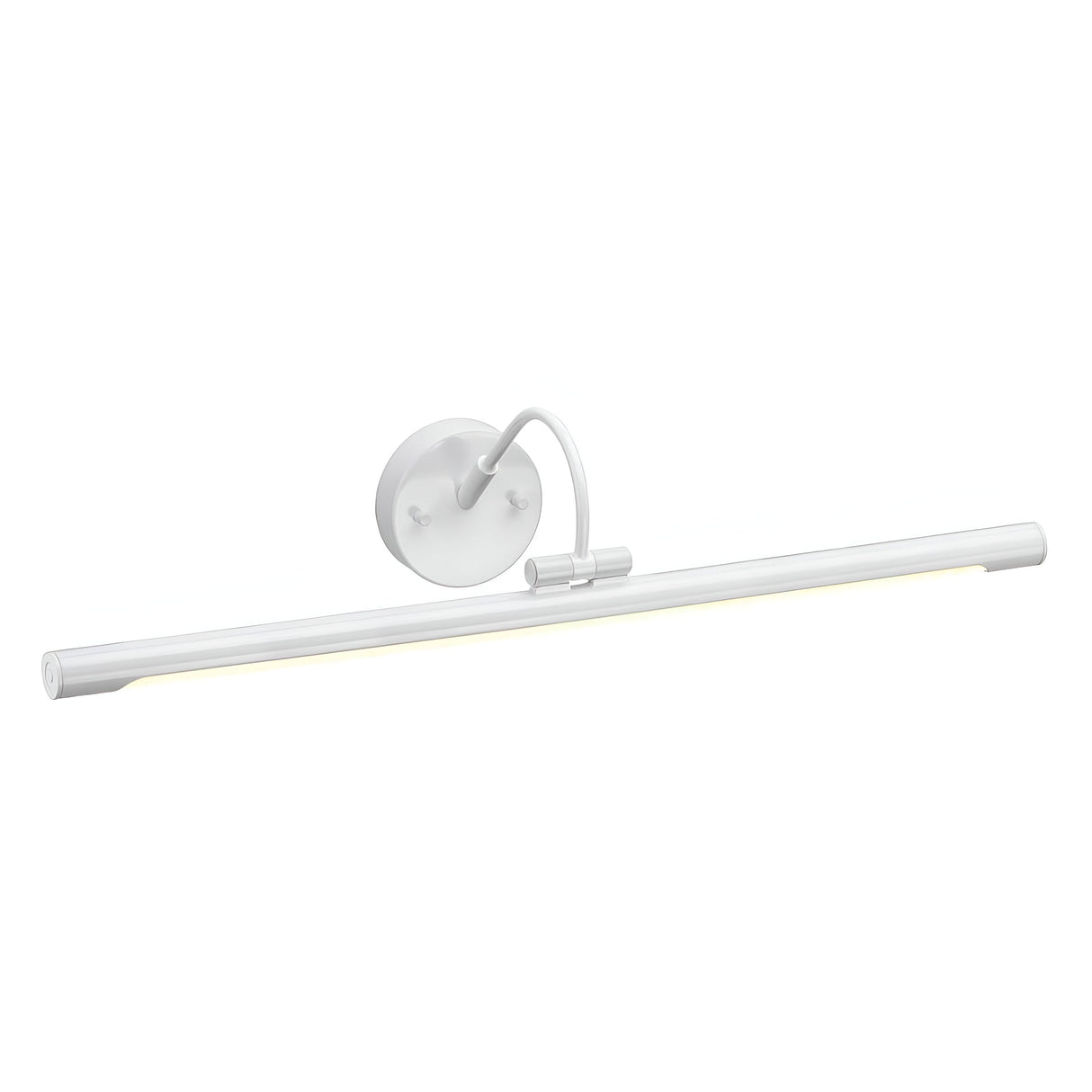 Introducing the Alton 1 Light Large LED Picture Light in White: a sleek, modern wall-mounted fixture with an energy-efficient, elongated light bar and an adjustable arm. This minimalist design is perfect for art lighting, making it ideal for illuminating artwork or photos with style and efficiency.