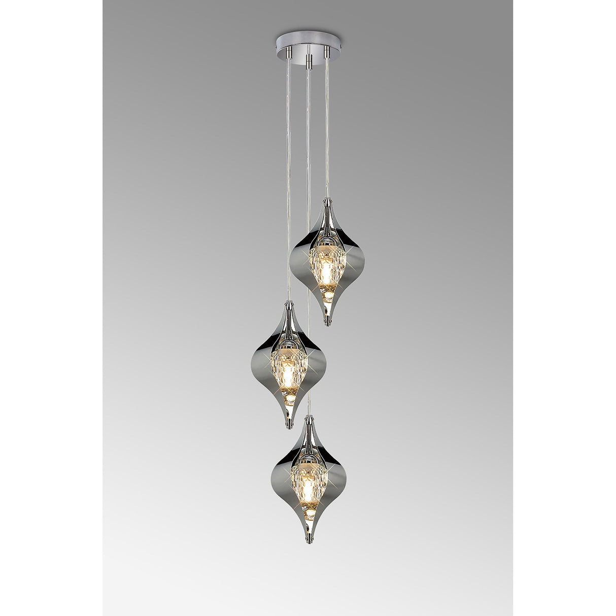 Amano Small 3 Light Crystal Cluster Pendant Light - Polished Chrome