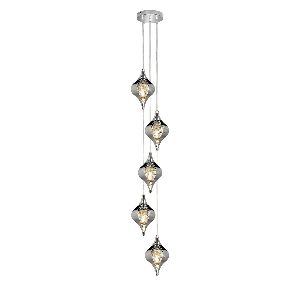 Amano Small 5 Light Crystal Cluster Pendant Light - Polished Chrome