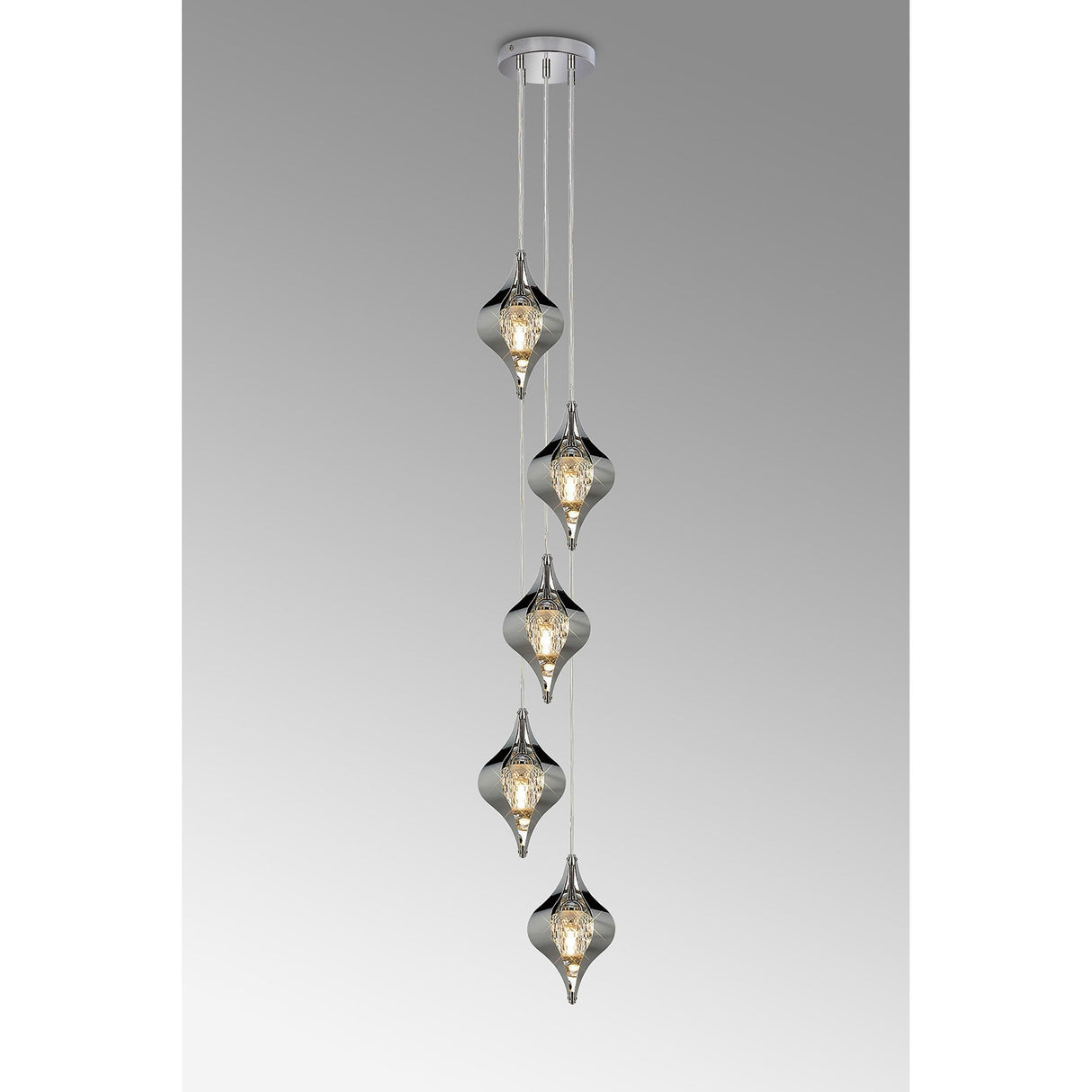 Amano Small 5 Light Crystal Cluster Pendant Light - Polished Chrome