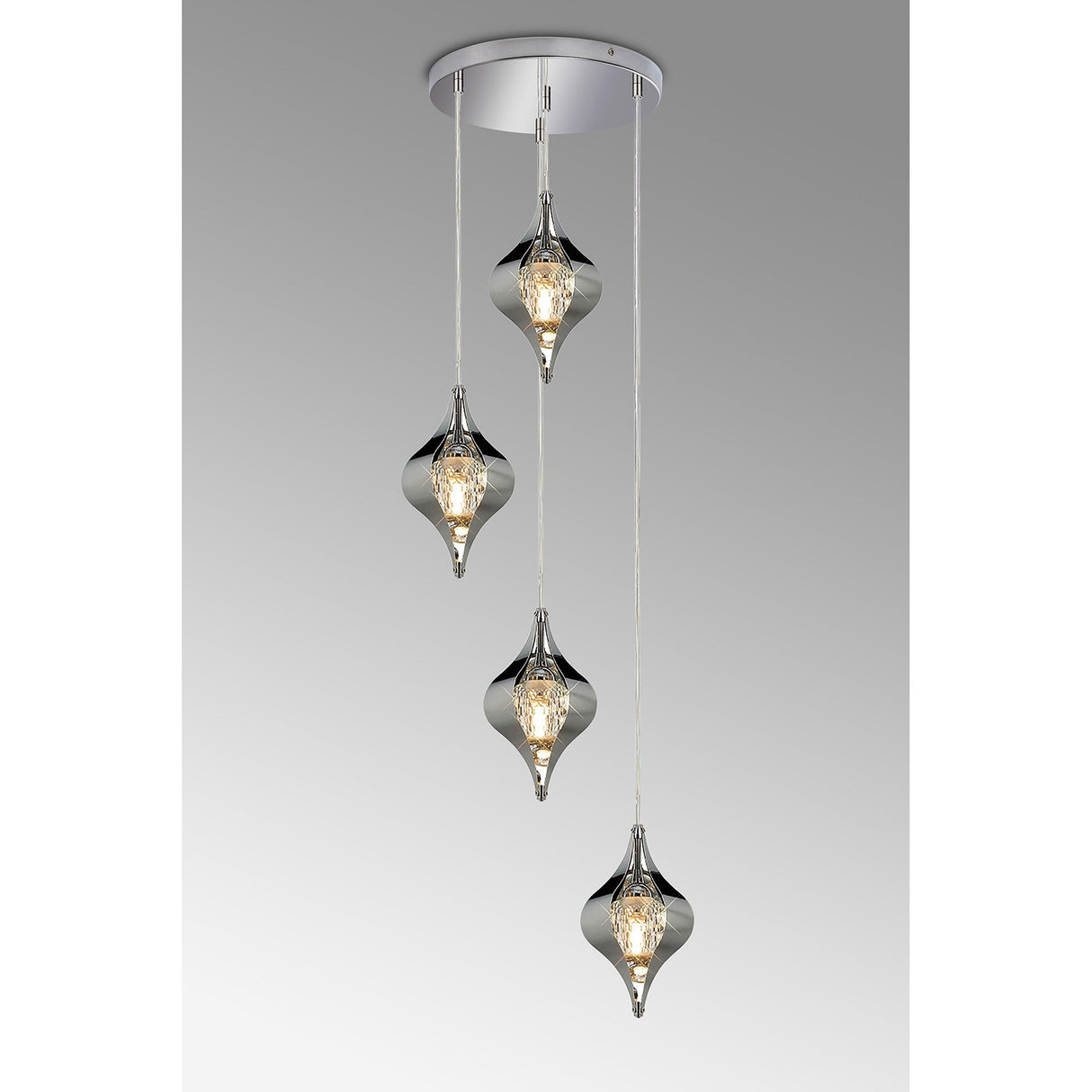 Amano 4 Light Crystal Cluster Pendant Light - Polished Chrome