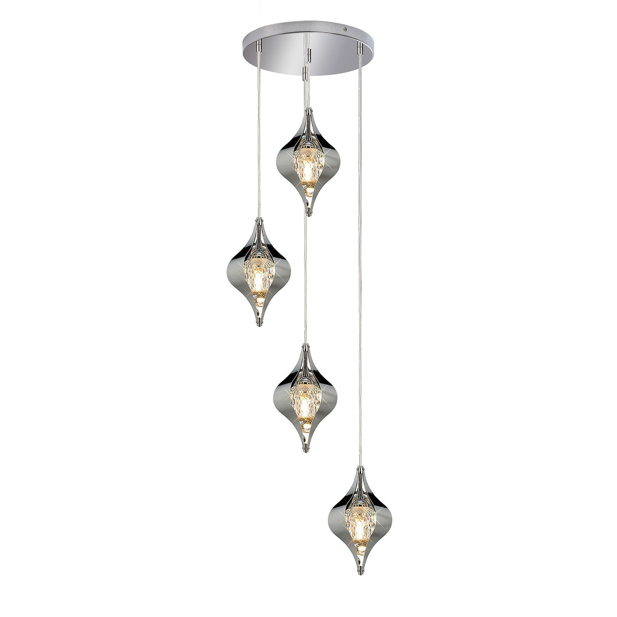 Amano 4 Light Crystal Cluster Pendant Light - Polished Chrome