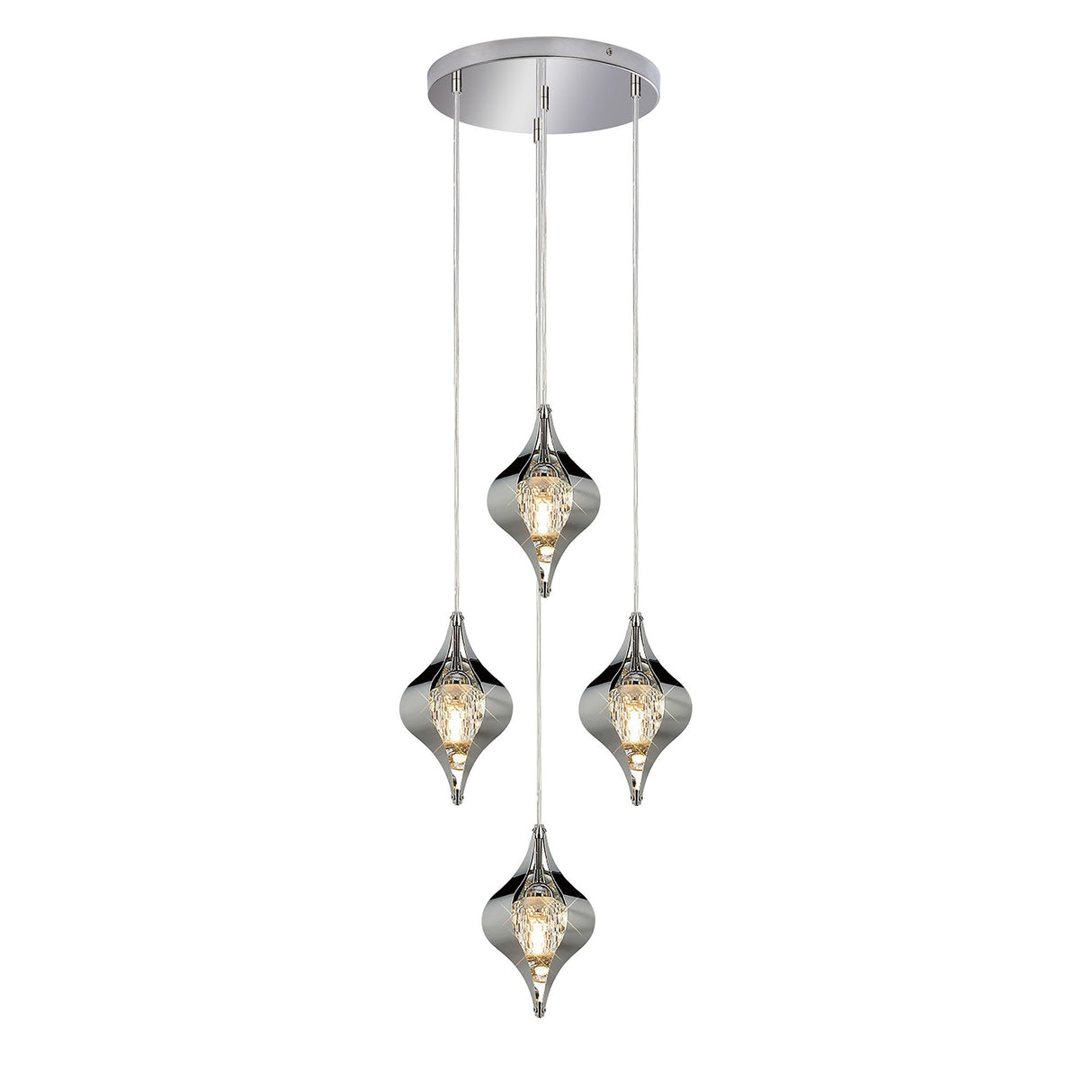 Amano 4 Light Crystal Cluster Pendant Light - Polished Chrome