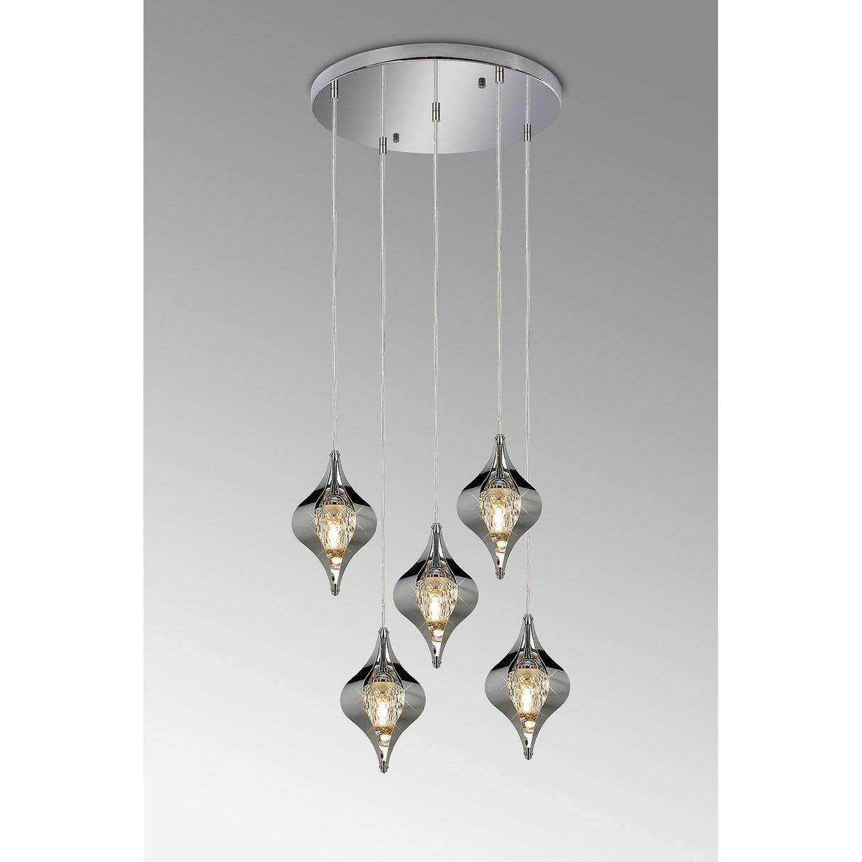 Amano Large 5 Light Crystal Cluster Pendant Light - Polished Chrome