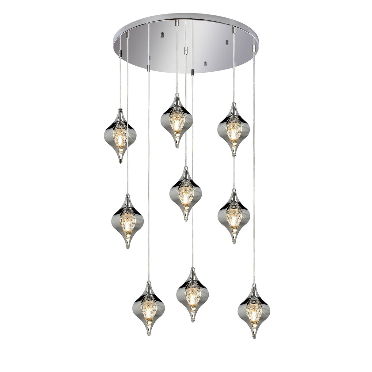 Amano 9 Light Crystal Cluster Pendant Light - Polished Chrome