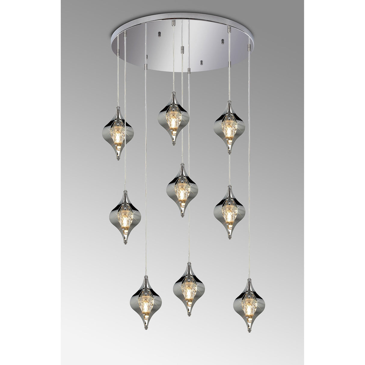 Amano 9 Light Crystal Cluster Pendant Light - Polished Chrome