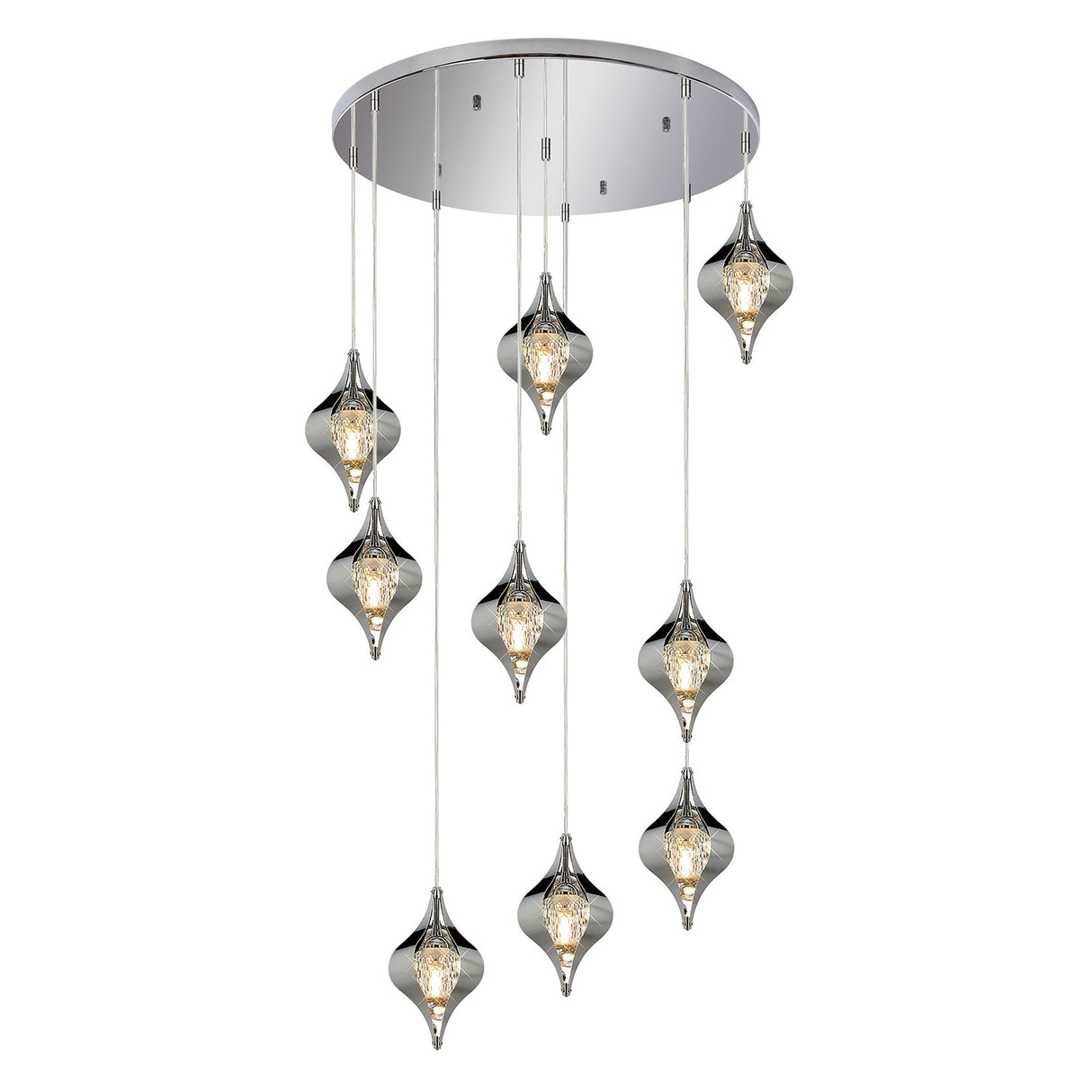 Amano 9 Light Crystal Cluster Pendant Light - Polished Chrome