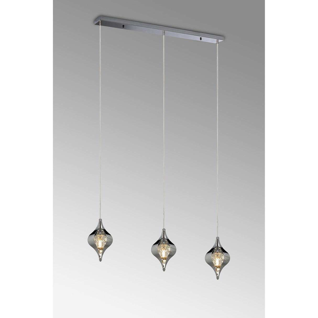 Amano Large 3 Light Crystal Bar Pendant Light - Polished Chrome