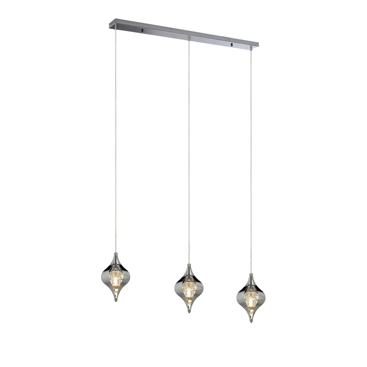 Amano Large 3 Light Crystal Bar Pendant Light - Polished Chrome