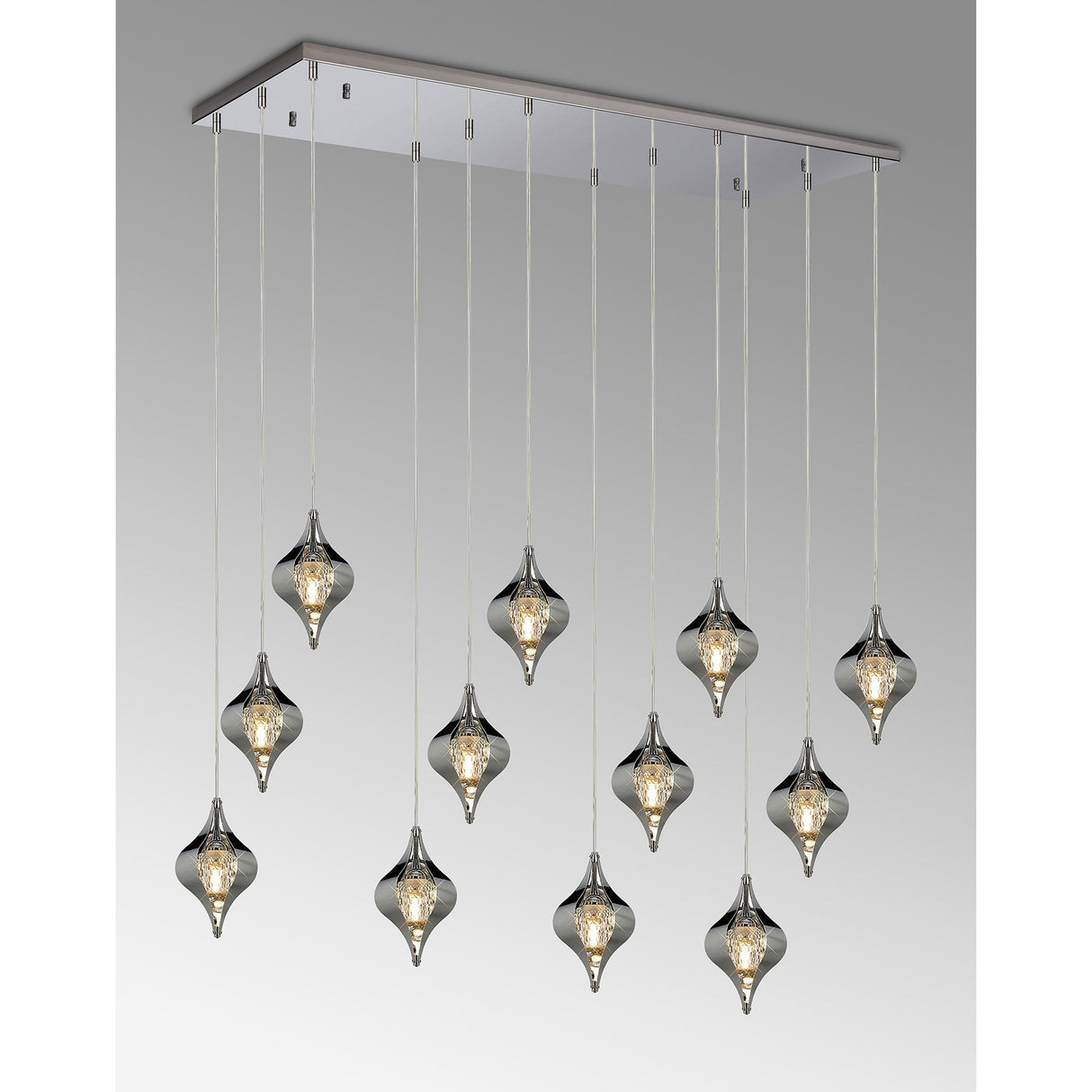 Amano 12 Light Crystal Bar Pendant Light - Polished Chrome