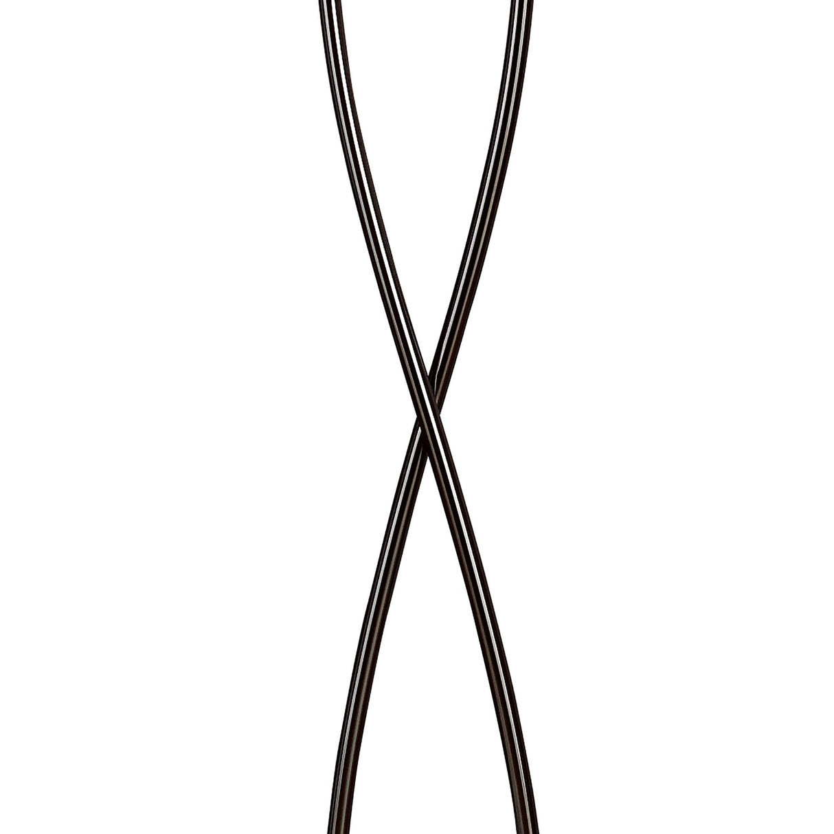 Two slim, dark rods cross at the center, forming an X shape reminiscent of the Amel 2 Light Floor Lamp in Black Chrome—ideal as a sculptural lighting fixture for modern interiors against a white background.