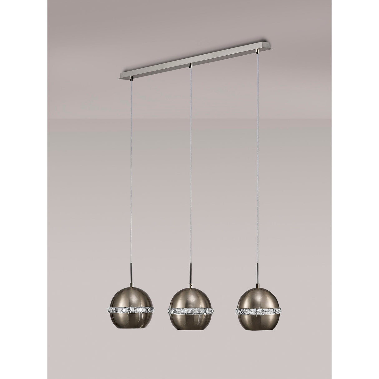 Andrea 3 Light Crystal Bar Pendant Light - Satin Nickel