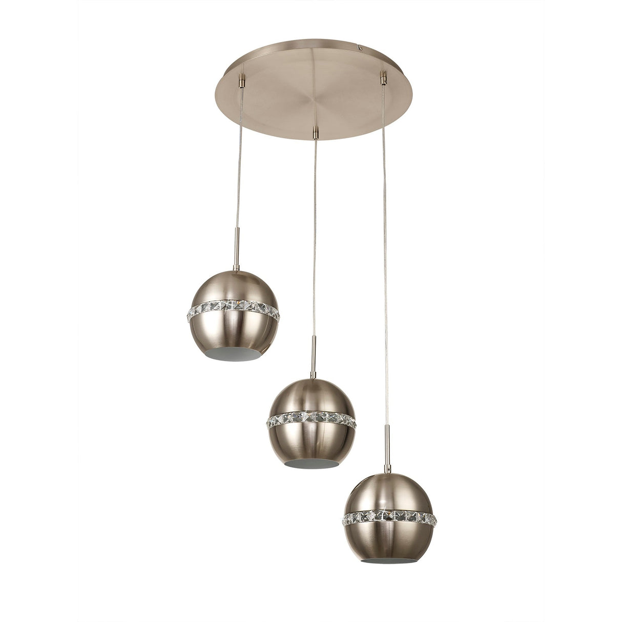 Andrea 3 Light Round Crystal Cluster Pendant Light - Satin Nickel