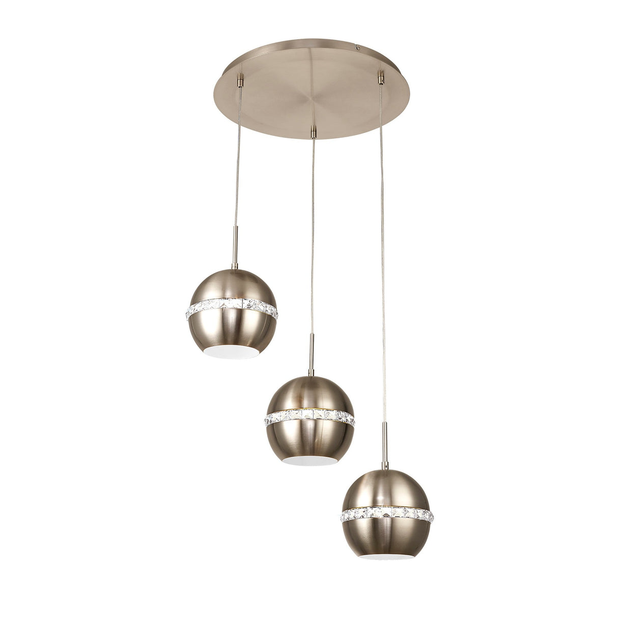 Andrea 3 Light Round Crystal Cluster Pendant Light - Satin Nickel