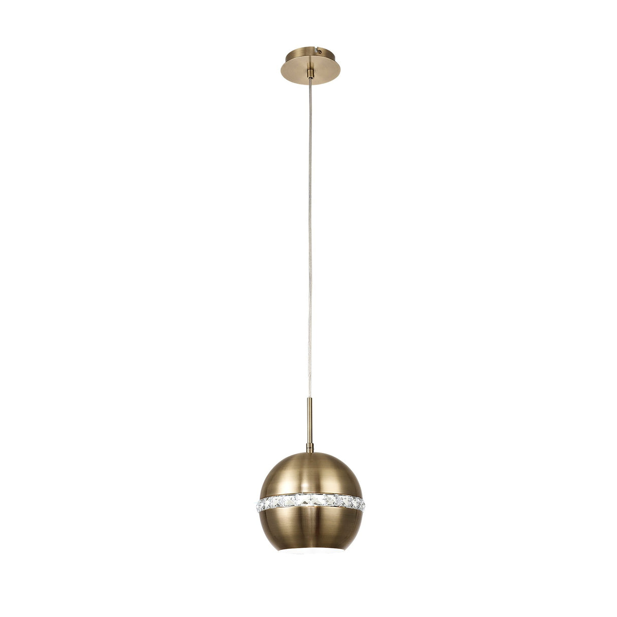 Andrea 19cm 1 Light Crystal Pendant Light - Antique Brass