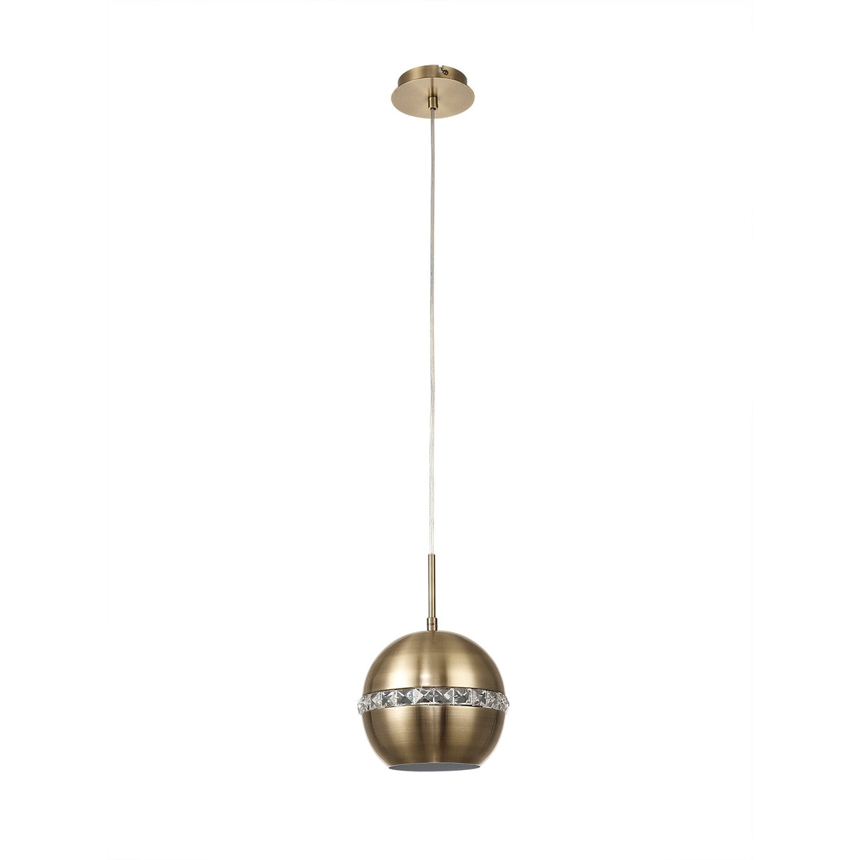 Andrea 19cm 1 Light Crystal Pendant Light - Antique Brass