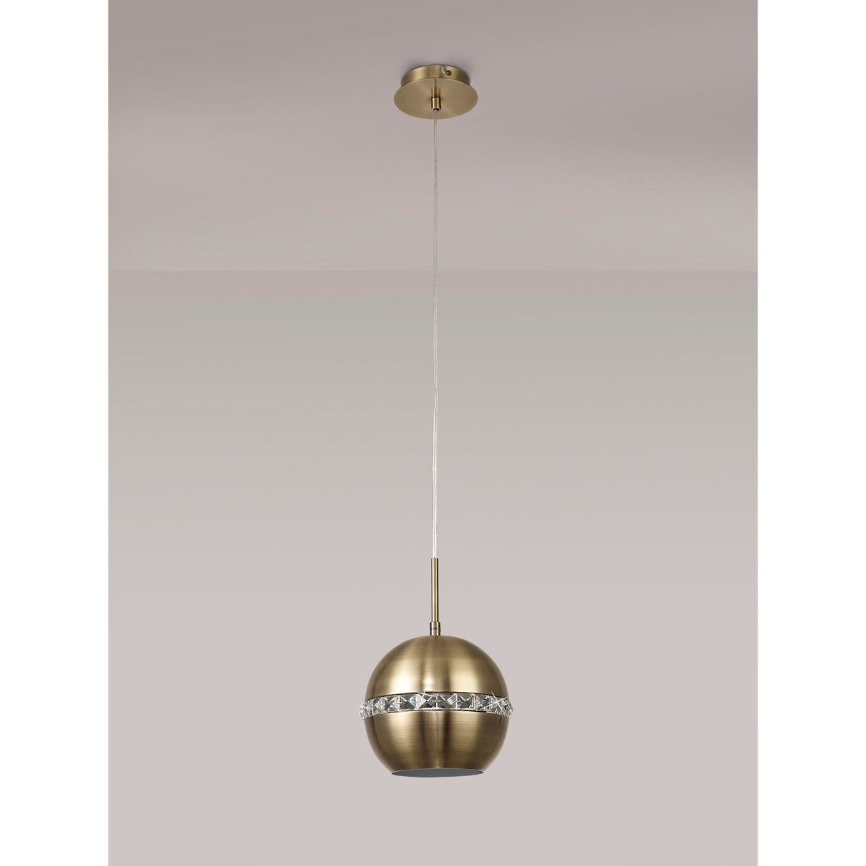 Andrea 19cm 1 Light Crystal Pendant Light - Antique Brass