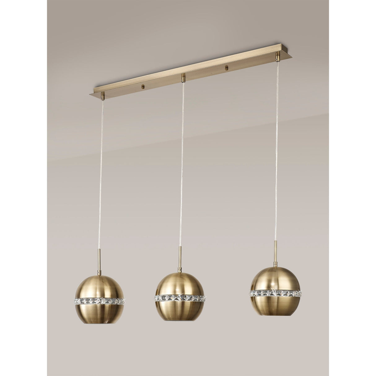 Andrea 3 Light Crystal Bar Pendant Light - Antique Brass