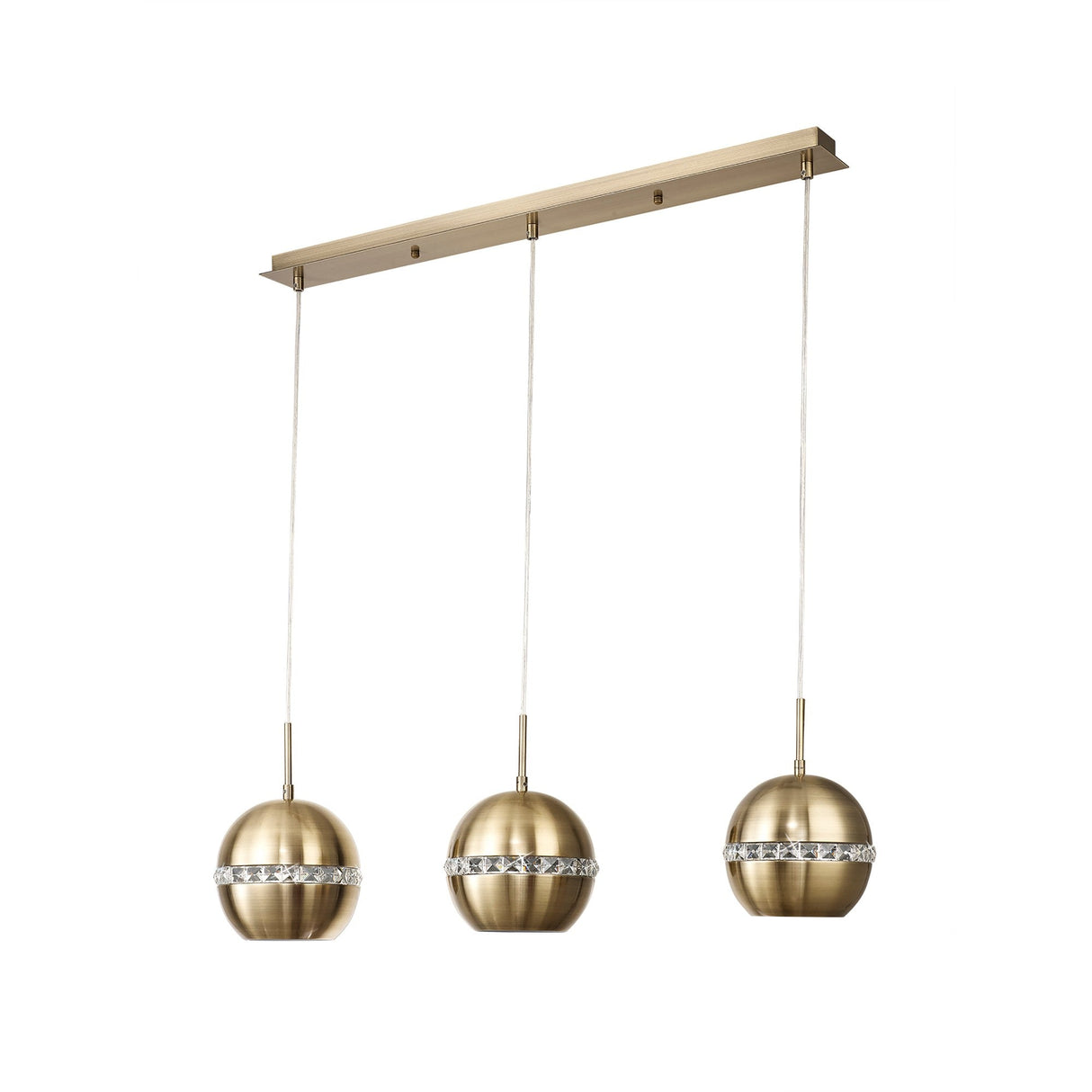 Andrea 3 Light Crystal Bar Pendant Light - Antique Brass