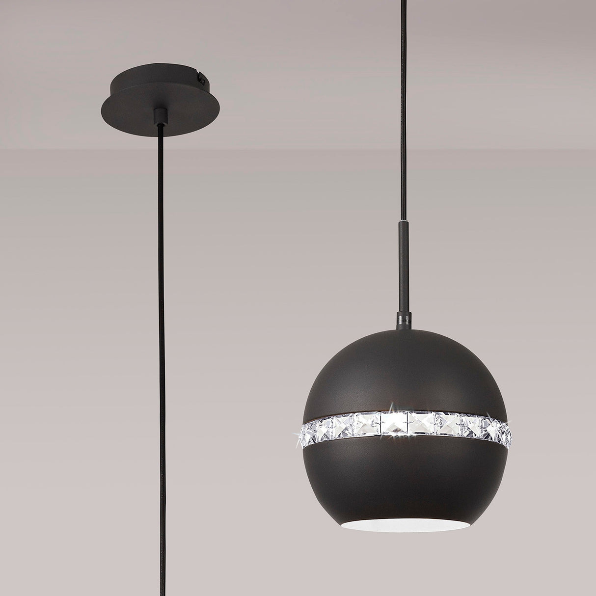 Andrea 19cm 1 Light Crystal Pendant Light - Graphite