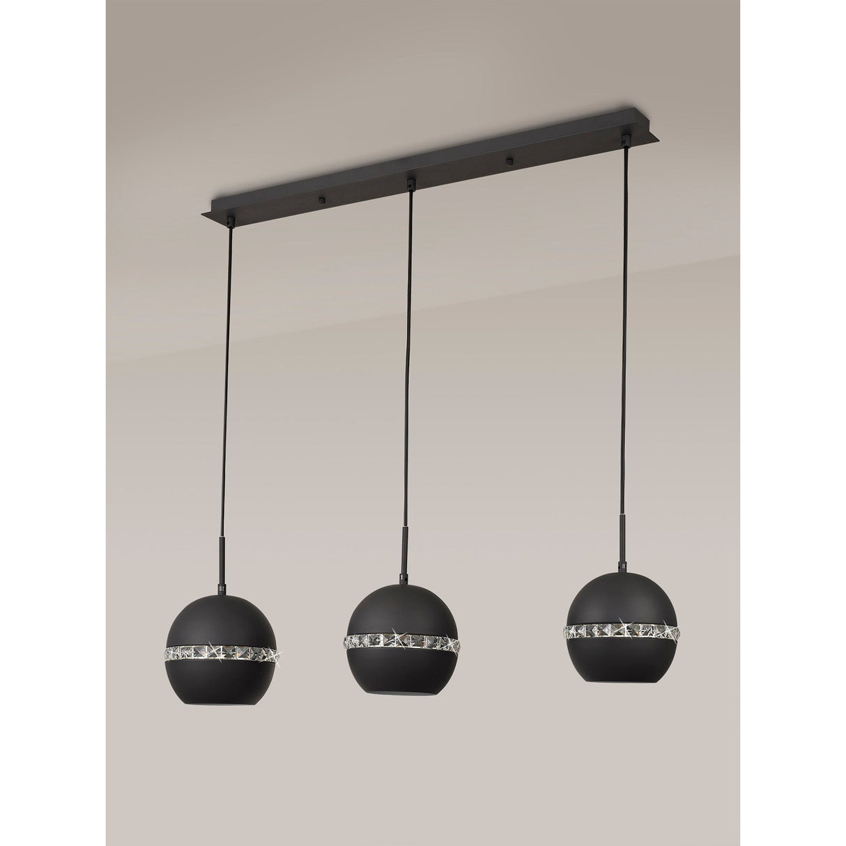 Andrea 3 Light Crystal Bar Pendant Light - Graphite