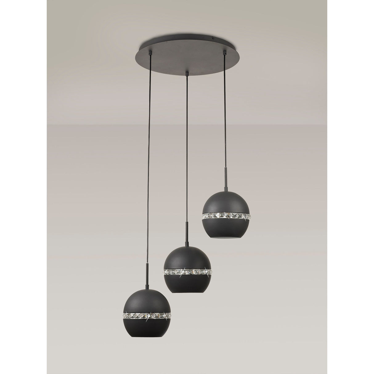 Andrea 3 Light Round Crystal Cluster Pendant Light - Graphite