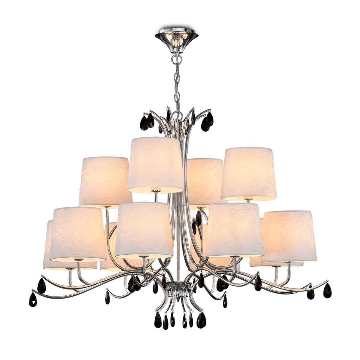 Andrea 100cm 12 Light Chandelier - Polished Chrome With White Shades