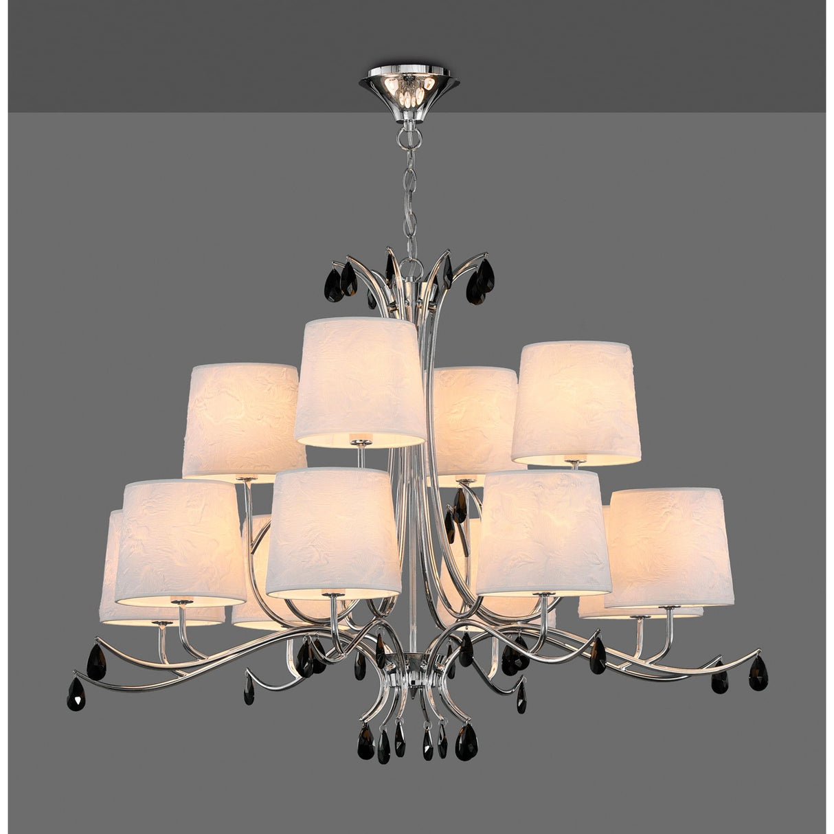 Andrea 100cm 12 Light Chandelier - Polished Chrome With White Shades