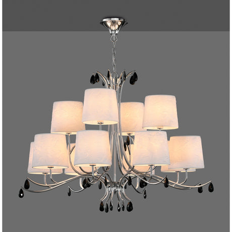 Andrea 100cm 12 Light Chandelier - Polished Chrome With White Shades