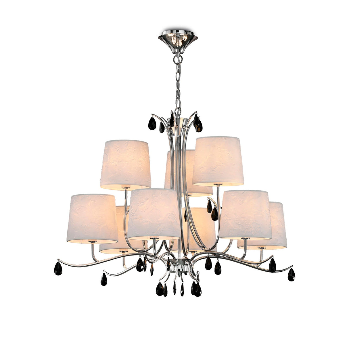 Andrea 88cm 9 Light Chandelier - Polished Chrome With White Shades