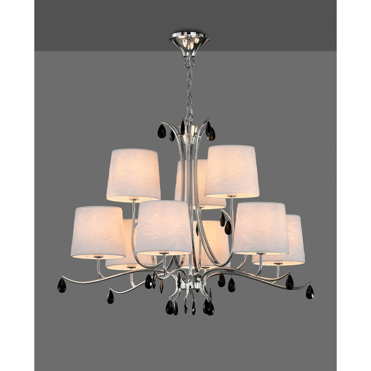 Andrea 88cm 9 Light Chandelier - Polished Chrome With White Shades