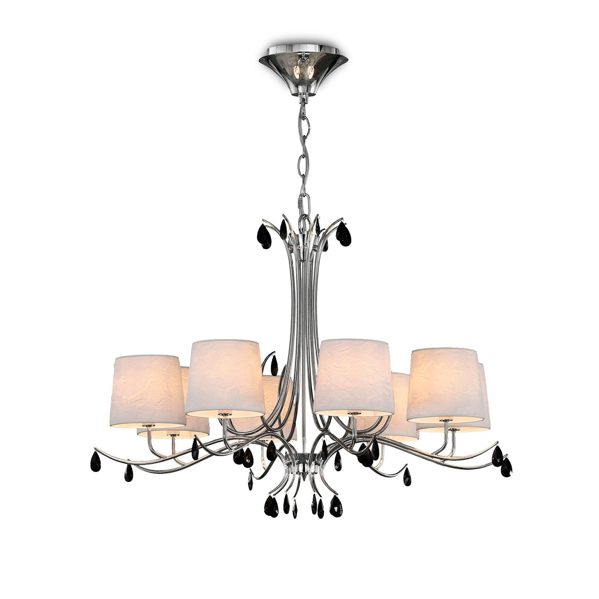 Andrea 100cm 8 Light Chandelier - Polished Chrome With White Shades