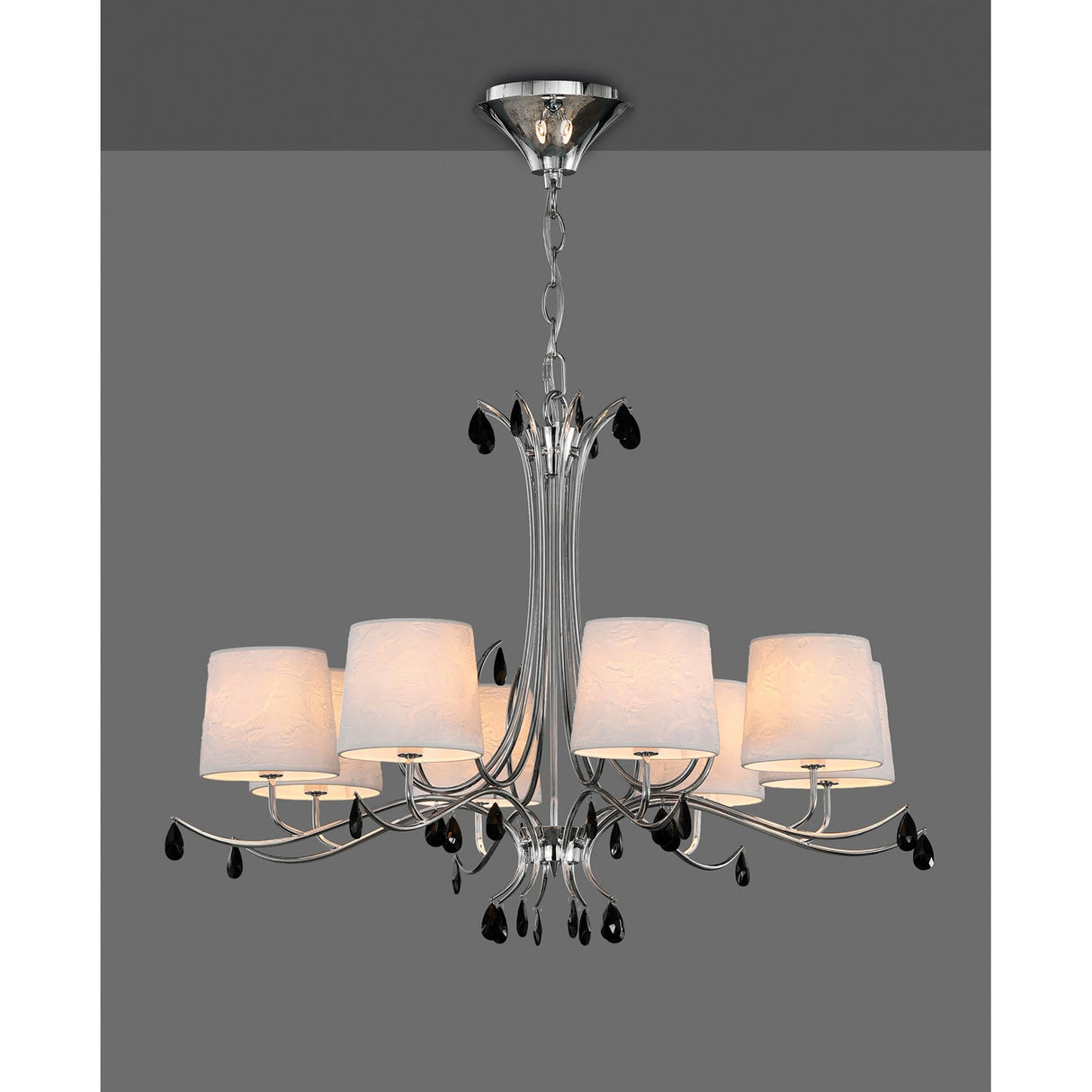 Andrea 100cm 8 Light Chandelier - Polished Chrome With White Shades