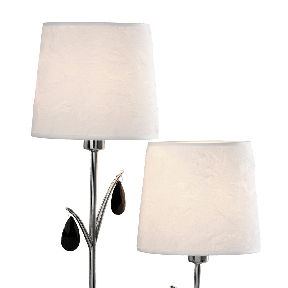 Andrea 2 Light Crystal Droplets Table Lamp - Chrome With White Shades