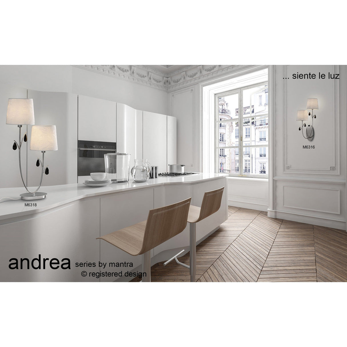 Andrea 2 Light Crystal Droplets Table Lamp - Chrome With White Shades