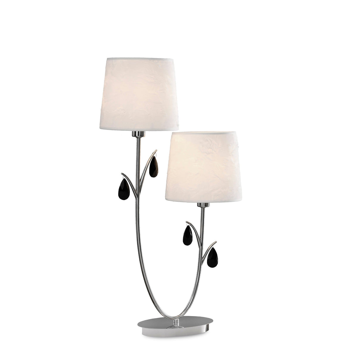 Andrea 2 Light Crystal Droplets Table Lamp - Chrome With White Shades