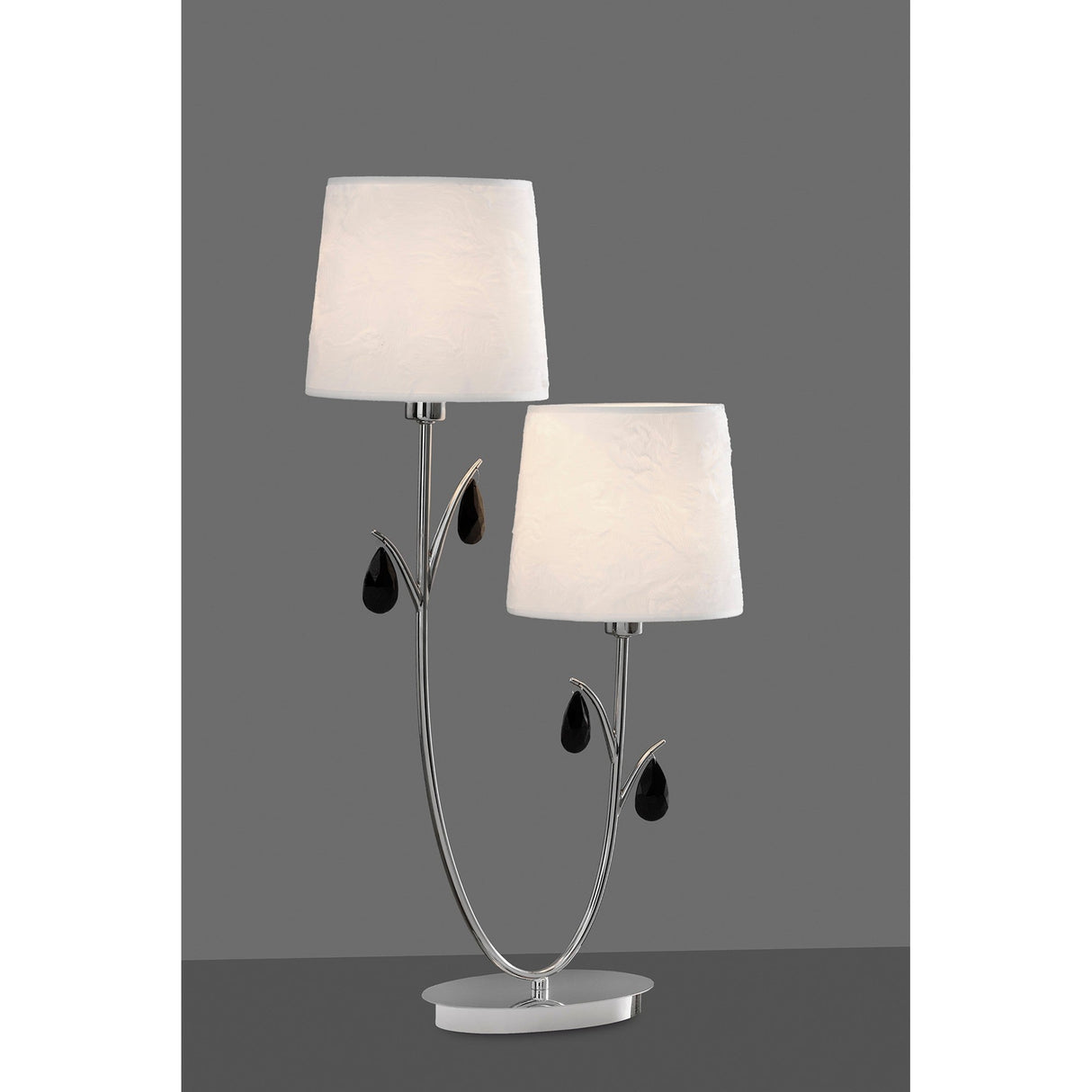 Andrea 2 Light Crystal Droplets Table Lamp - Chrome With White Shades