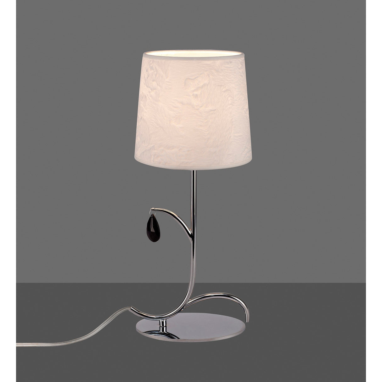 Andrea 1 Light Crystal Droplets Table Lamp - Chrome With White Shades