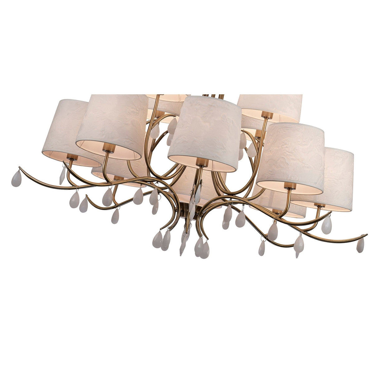 Andrea 100cm 12 Light Chandelier - Antique Brass With White Shades