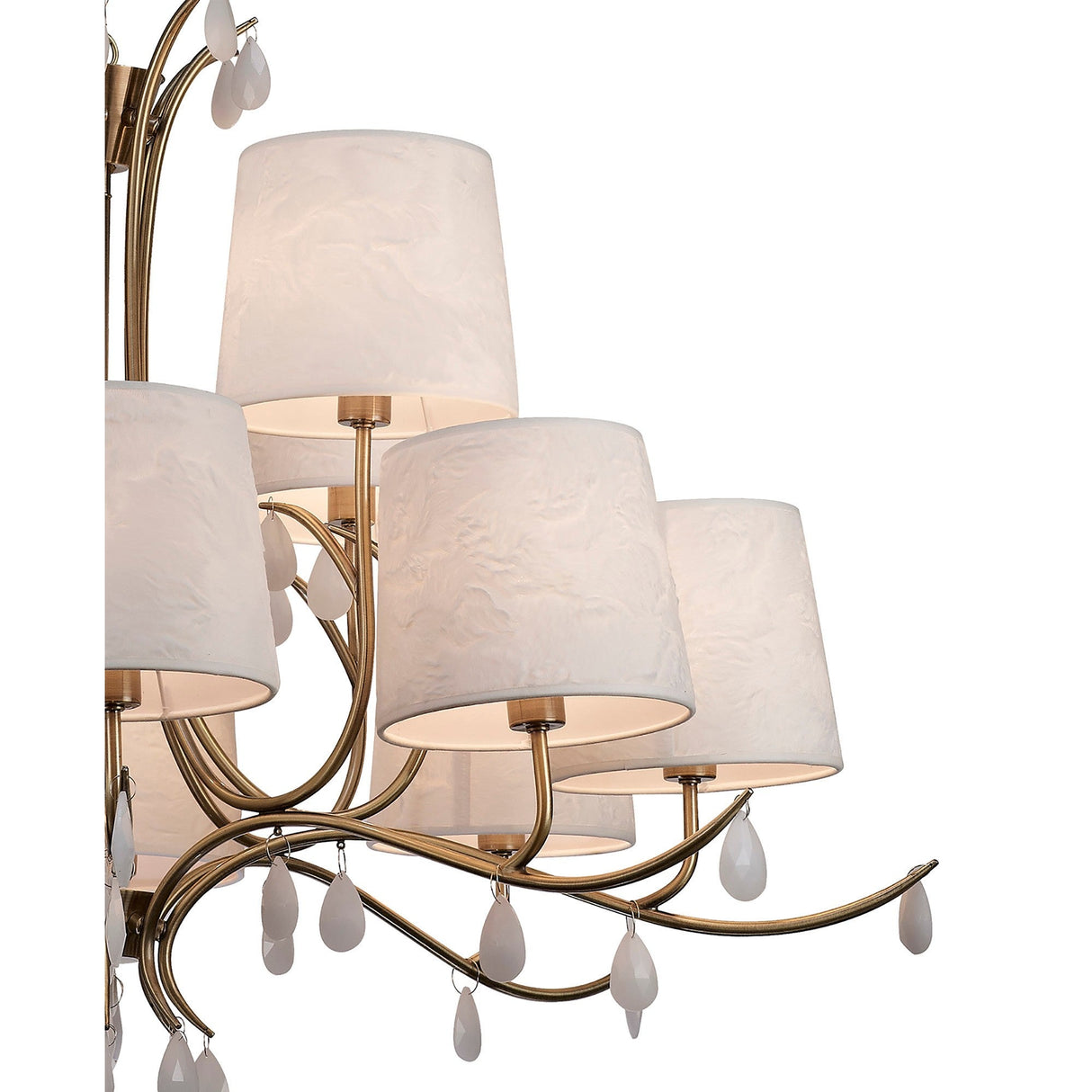Andrea 100cm 12 Light Chandelier - Antique Brass With White Shades