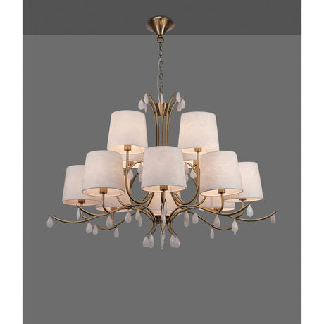 Andrea 100cm 12 Light Chandelier - Antique Brass With White Shades